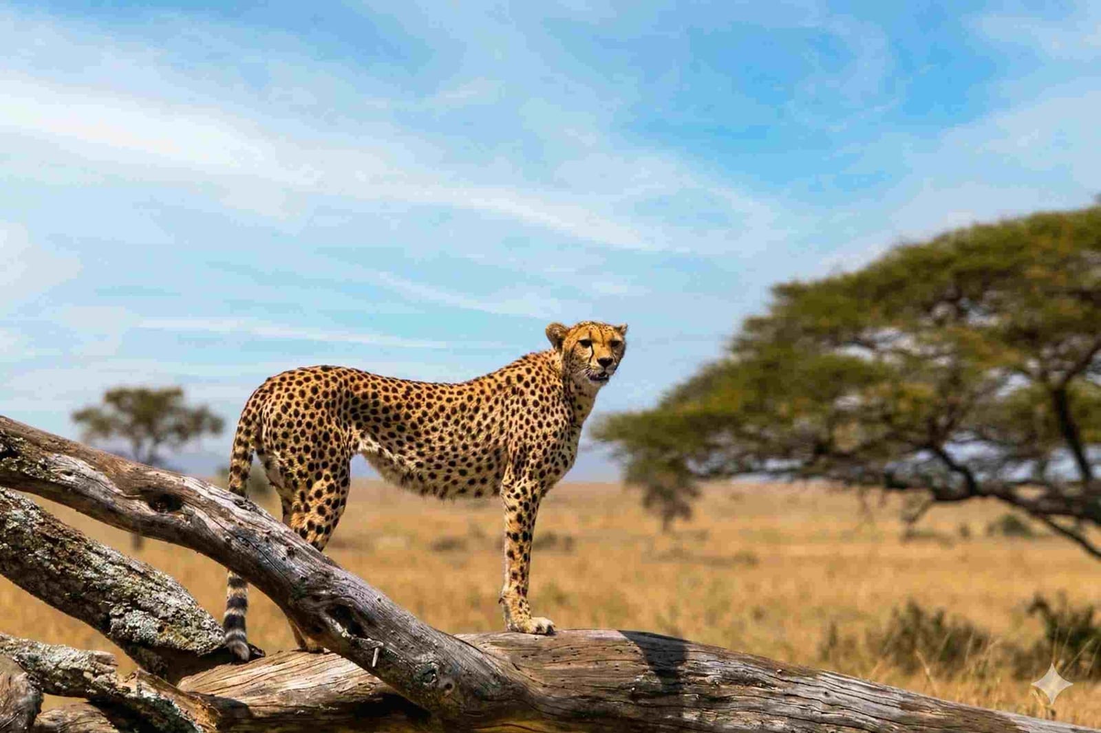 Cheetah on the open plains shared by the Serengeti and the Masai Mara