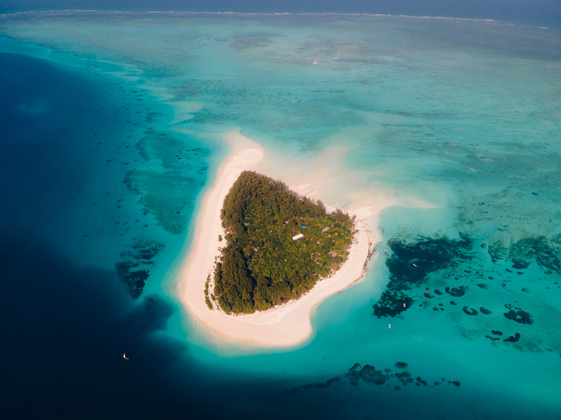 Green forested coastline of Pemba Island, Tanzania, seen from the water