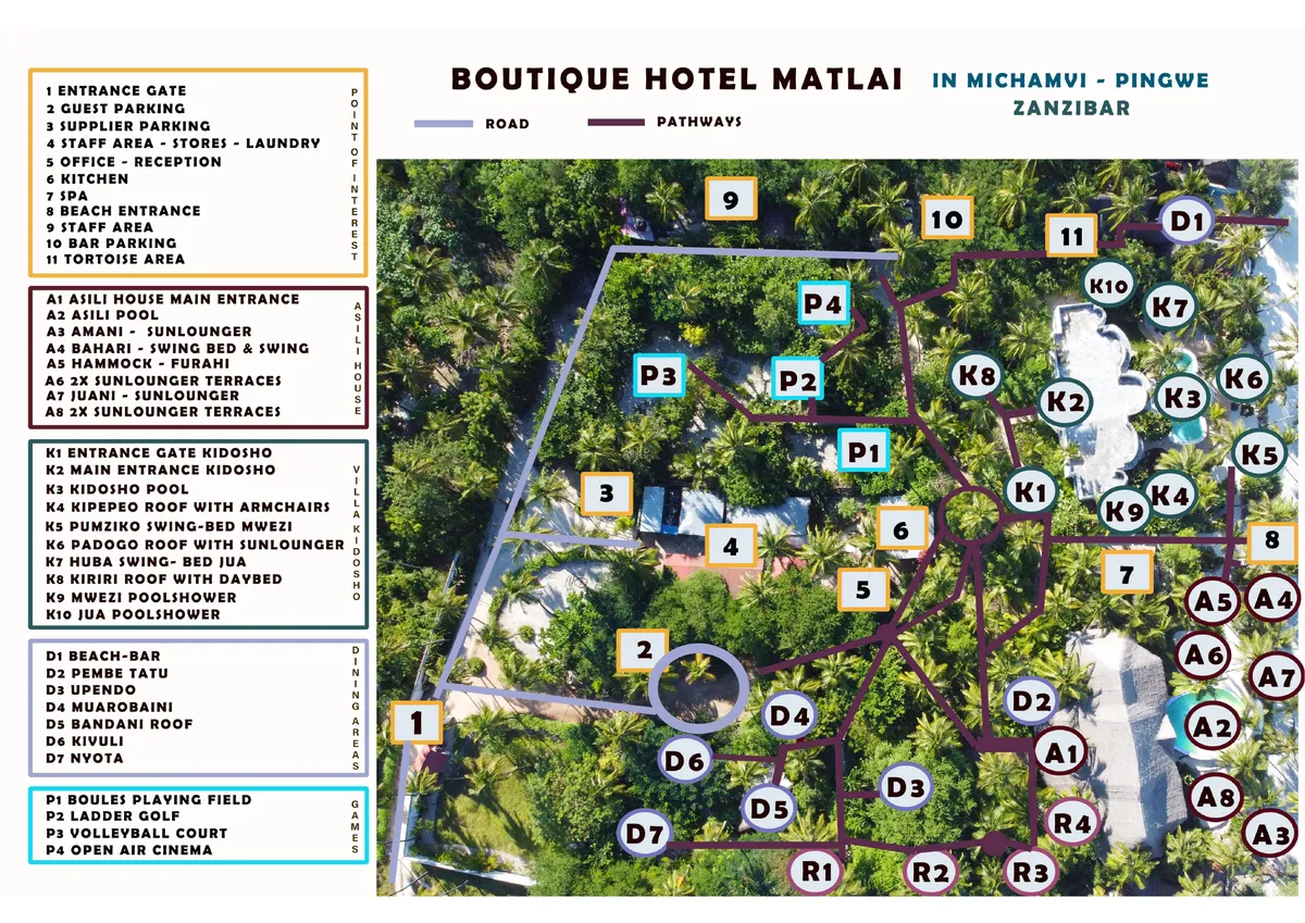Aerial map of Boutique Hotel Matlai with numbered points of interest